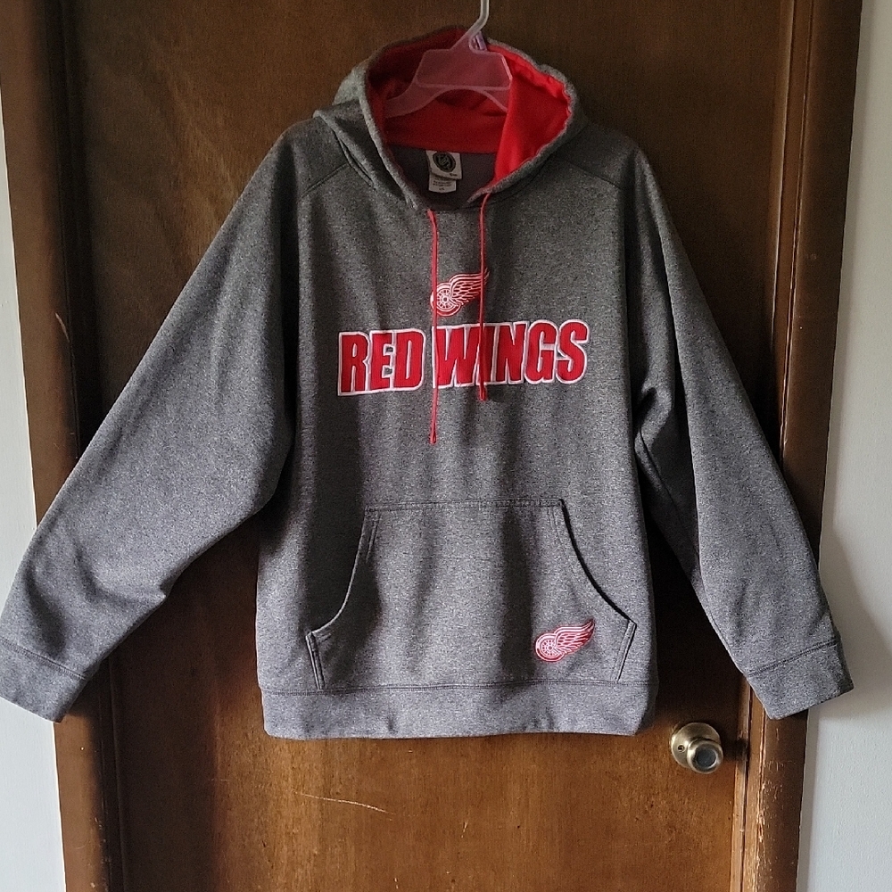 Nhl Red Wings Mens Gray And Red Hoodie